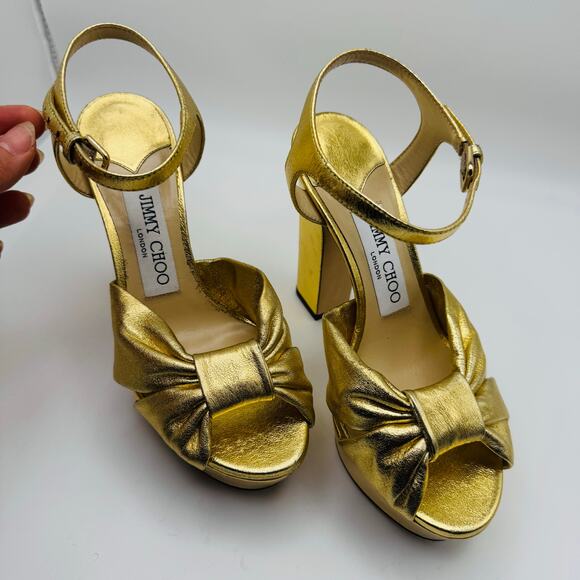 JIMMY CHOO Gold Metallic Nappa Leather Platform Sandals IT 35 ( US 5) - Picture 9 of 16